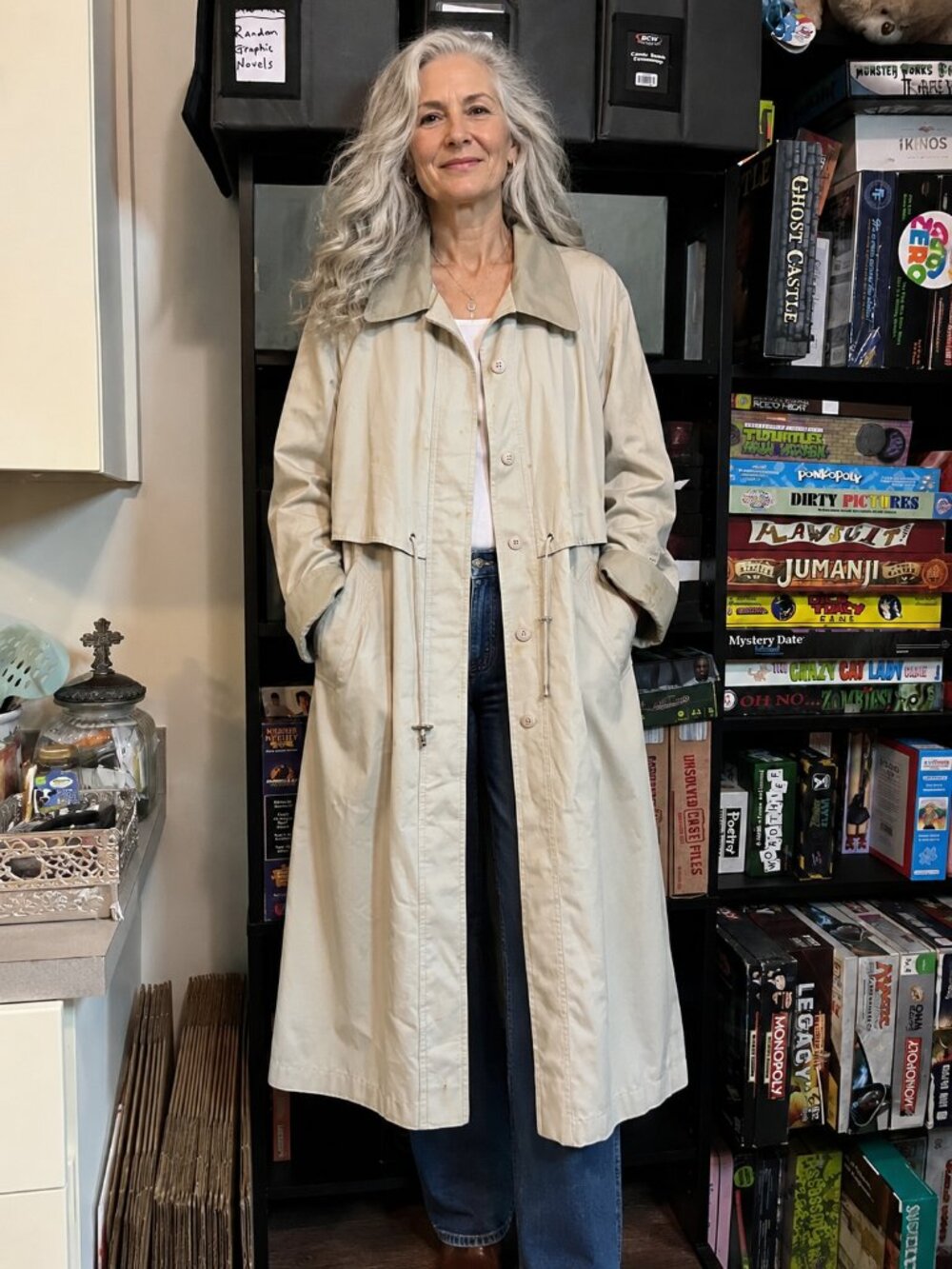 Vintage Fleet Street Beige Long Trench Coat Womens Size 4 Classic Rain Coat